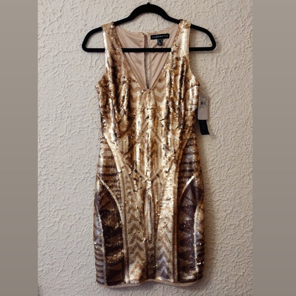 NWT Aiden Mattox Gold Sequin Short Sleeveless Party Dress, Size 0